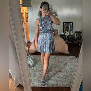 100% polyester flower metallic mini dress